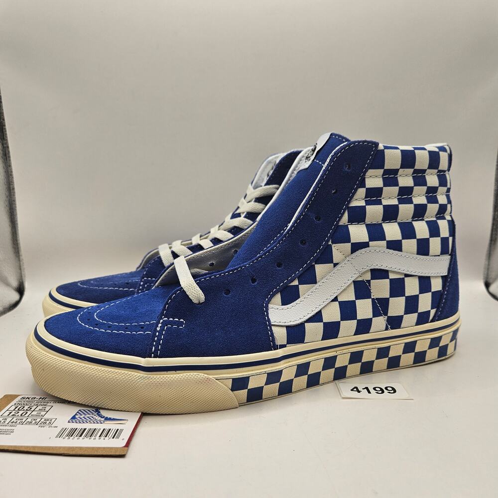 VANS MEN'S 10.5 SK8-HI CHECKERBOARD SIDEWALL CLASSIC BLUE SKATEBOARD NWOB